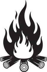 Black and White Campfire Illustration Vector Graphic of Burning Firewood Logs with Stylized Flames, Perfect for Camping, Outdoor, and Nature Themes