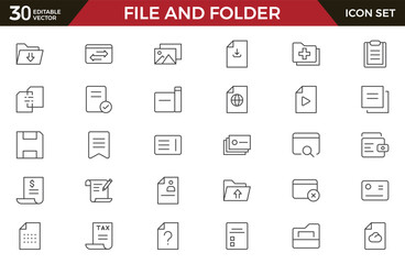 Document Management Icon Set. Streamlined icons for organizing, storing, and sharing files, perfect for productivity apps, cloud storage, and business workflows.