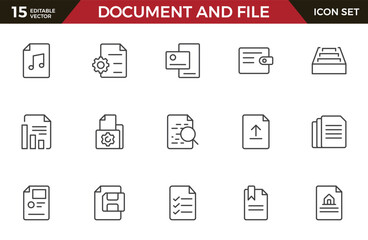 Document Management Icon Set. Streamlined icons for organizing, storing, and sharing files, perfect for productivity apps, cloud storage, and business workflows.