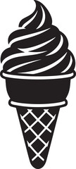  Soft serve ice cream cone vector icon. Black and white silhouette of a frozen dessert in a waffle cone. Simple summer food graphic, isolated on a white background