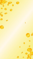 American dollar coins falling. Scattered gold USD