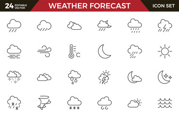 Weather Forecast Icon Set. Bright and dynamic icons for accurate weather reporting, perfect for enhancing apps, websites, and digital platforms Vector icons.