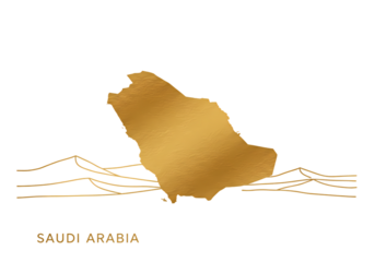 Saudi Arabia Map: Golden Country Outline with Desert Landscape