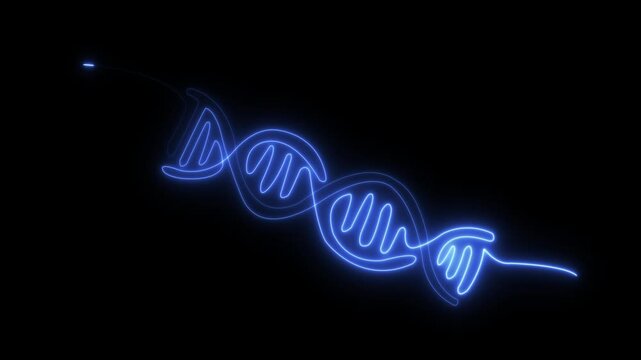 Abstract glowing of helix DNA. Minimalist concept of medical and science biotechnology in simple linear style. Human genome structure in editable stroke.