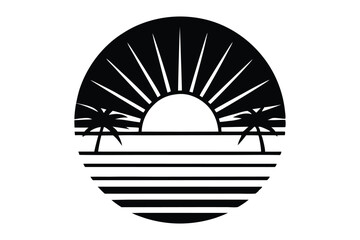 Tropical Sunset Retro Beach Vibes Illustration