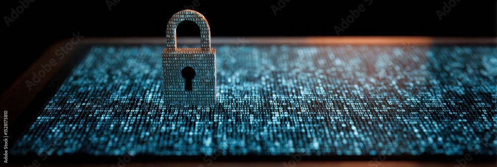 Aufkleber Data Security Concept Featuring Padlock Made of Binary Code on Digital Tablet Screen With Dark Background