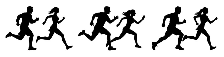 Silhouette of running person PNG in side view athletic motion

