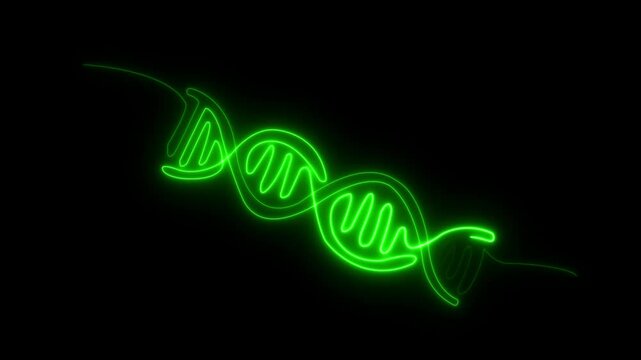 Abstract glowing of helix DNA. Minimalist concept of medical and science biotechnology in simple linear style. Human genome structure in editable stroke.