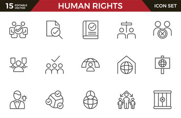 Human Rights line icon set. containing equality, inclusion, belonging, culture, tolerance, languages, unity, difference, ethnicity, gender, human rights, group line icon set. UI thin line icon pack.