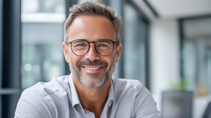 Fototapeta premium CEO smiling in glass office