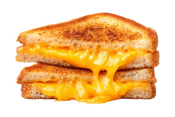 Grilled cheese sandwich oozing with melted cheese stacked on top of each other