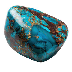 Polished turquoise gemstone with brown and gold inclusions