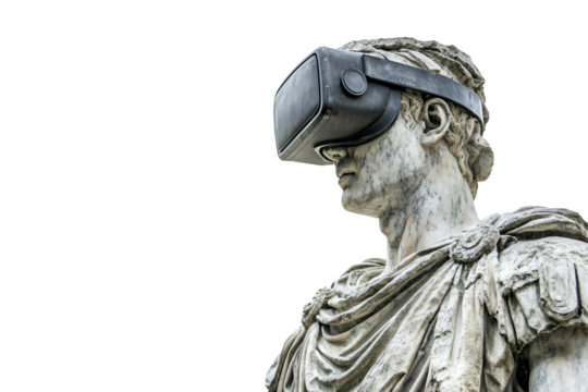 A classical sculpture wearing a virtual reality headset