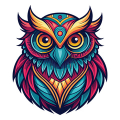 Colorful tribal style owl head illustration