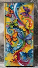 Vibrant Colorful Butterflies Painted on a Street Utility Box Urban Art Whimsical Design