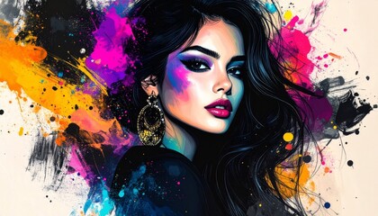 Mixed Media Portrait of Fashionable Woman in Charcoal and Pastel