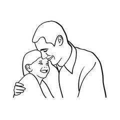 Father and daughter embrace in a heartwarming black and white line art illustration