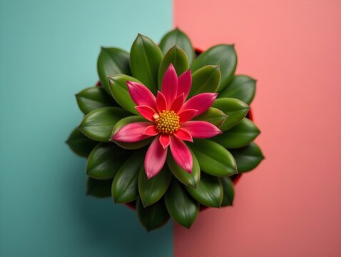 Top view Schlumbergera on a vibrant background, plant setting