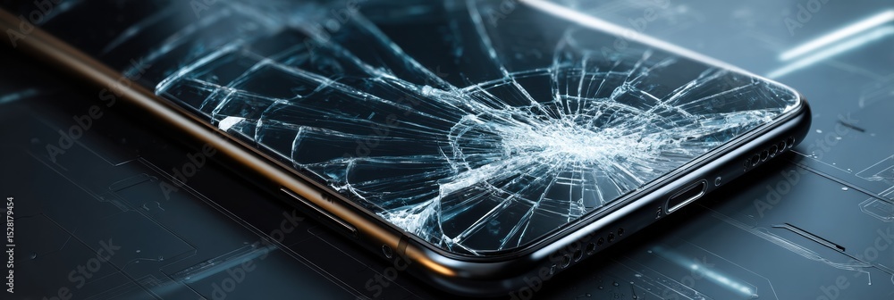 Aufkleber Touchscreen Device With Shattered Glass Displaying System Failure in a Modern Setting
