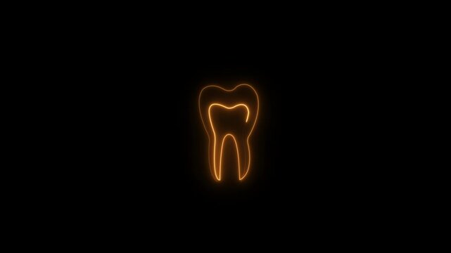 Abstract neon glowing of human tooth. Oral hygiene and health concept for stomatology care and dental clinic
