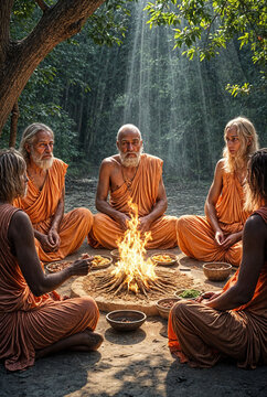 Indian sadhus perform yagya for Indian gods.