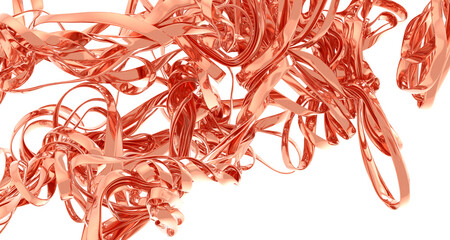 Rose gold metallic ribbons, abstract swirls, elegant design, luxurious texture,  modern art, background image.
