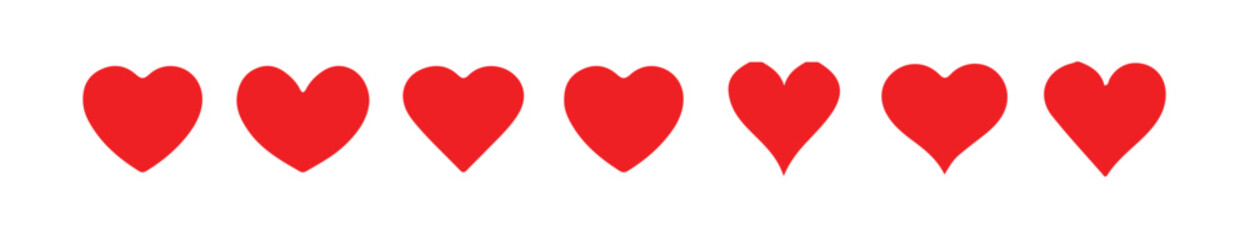 Red love icon shape on white background,Red love heart icon collection. Set of red heart icons,vector illustration eps 10.