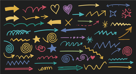Colorful Hand Drawn Arrows Stars Hearts Swirls Design Elements Perfect for Presentations and Scrapbooking