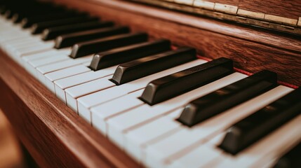 Close-up view of piano keys.