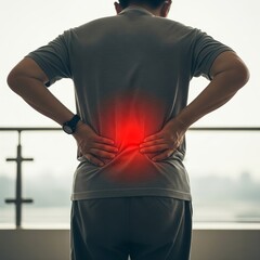 A person holding his back experiences back pain, injuries, diseases of the musculoskeletal system, problems with internal organs. 
sprains of ligaments and muscles, bruises. Diseases of the spine