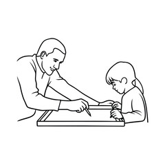 Father and daughter drawing together as they engage in creative artistic activity