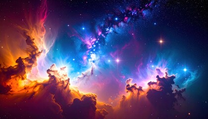 Celestial Symphony: A Vibrant Nebula with Cosmic Clouds and Sparkling Stars