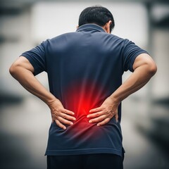 A person holding his back experiences back pain, injuries, diseases of the musculoskeletal system, problems with internal organs. 
sprains of ligaments and muscles, bruises. Diseases of the spine
