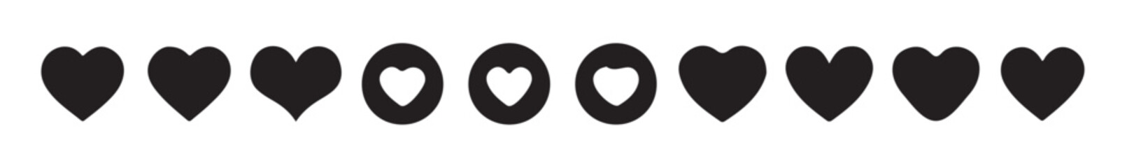  Black heart shape icon, love heart icon linear symbol elements for valentine, wedding and anniversary clip art collection. Vector illustration valentine's day flat sign, vector illustration eps 10.