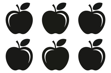 Black apple silhouettes – editable fruit icons for food and nature themes

