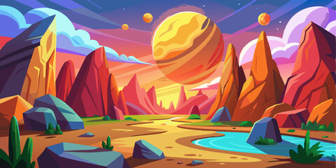 Colorful Alien Planet Landscape Vector