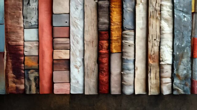 Wood planks are stacked together in a row