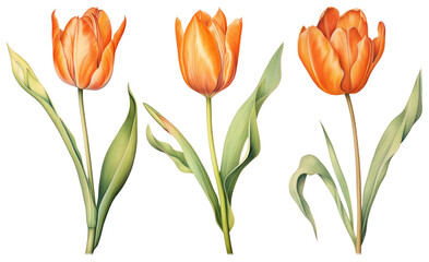 PNG Vibrant orange tulip illustrations, element set on transparent background