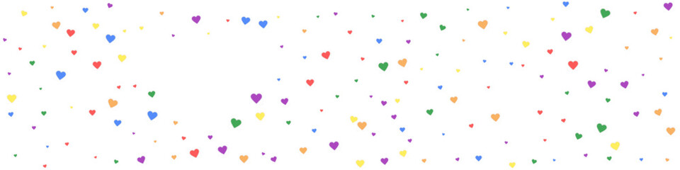Rainbow colored scattered hearts. LGBT valentine