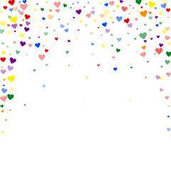 Rainbow colored scattered hearts. LGBT valentine