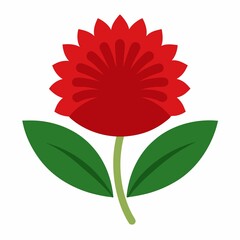 Stylized Red Flower with Green Leaves on a White Background Simple and Clean Design
