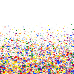 Rainbow colored scattered hearts. LGBT valentine