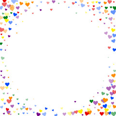 Rainbow colored scattered hearts. LGBT valentine