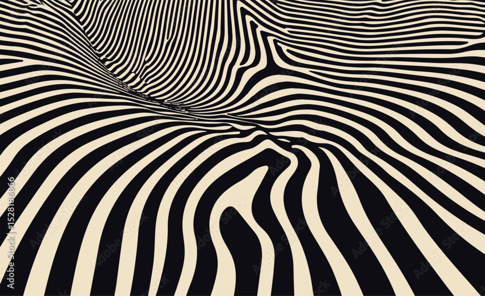 Poster vector illustration in modern minimalism style: organic black wavy stripes on beige background mimic