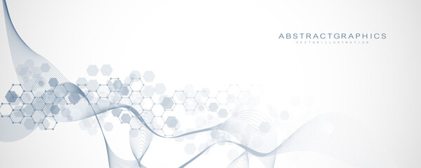 Health care abstract background with hexagons, lines and dots. Medical innovation banner template concept. Biology and pharmaceutical technology background. Vector illustration.