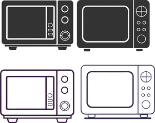 Silhouette Microwave Flat Illustration Minimal Kitchen Appliance and Fast Heating Vector Icon