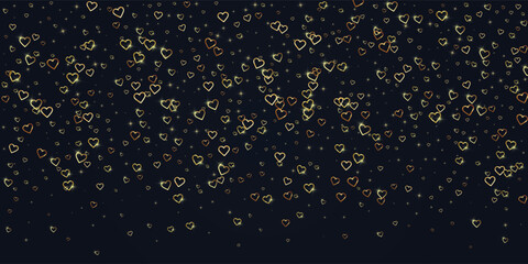 Gold hearts scattered on black background.