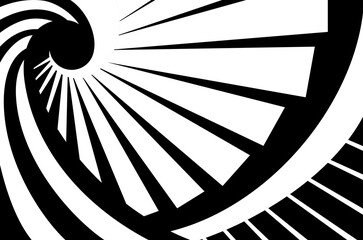 Abstract black and white concentrical spiral staircase, circular stairs top view flat style vector illustration wallpaper