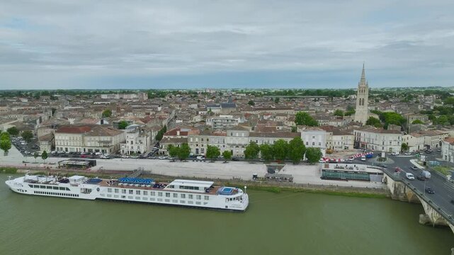 Libourne from a drone, Gironde, Nouvelle-Aquitaine, Saint-&Eacute;milion and Pomerol, Southwestern France, Europe