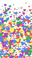 Rainbow colored scattered hearts. LGBT valentine
